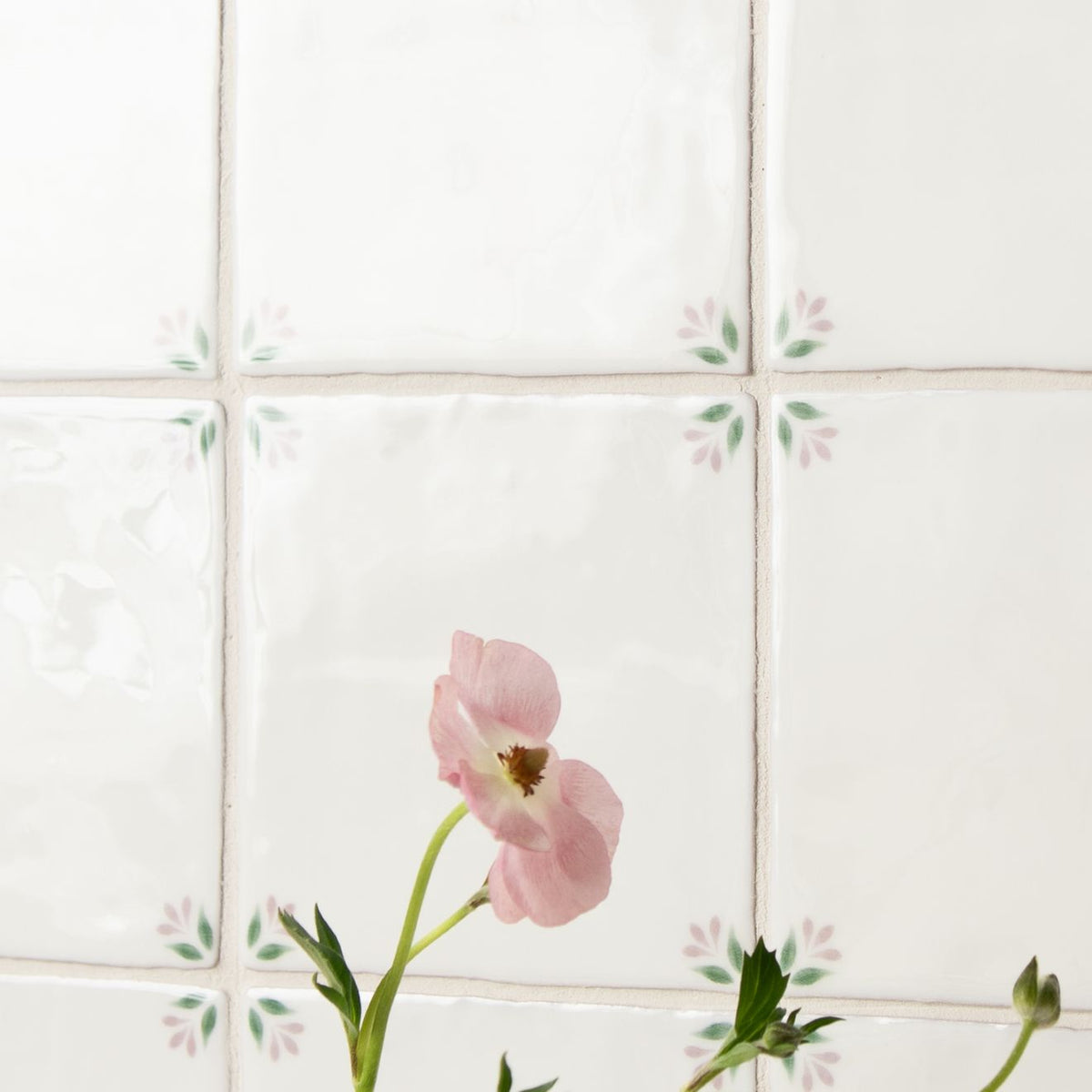 Spring April Rose 13 x 13cm white ceramic tile with pink floral motifs