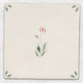 Cream-colored ceramic tile spring emma 13 x 13cm with hand-painted pink tulip and green leaf accents in each corner
