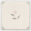 Cream-colored ceramic tile spring Lucie 13 x 13cm with delicate hand-painted pink flower and green leaves design