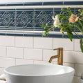 Deep blue ceramic tile st james on ascot blue with embossed floral patterns for decorative wall use