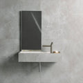 St Martin 90x90 Matt beige marble-effect tiles with a vanity and framed mirror