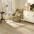 Beige stone effect floor tiles with subtle textured finish st sernin tumbled limestone 400 x 400mm