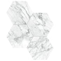 Statuarietto honed hexagon mosaic white marble effect tiles with gray veining for elegant wall and floor decor