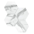 White hexagonal marble effect honed mosaic tiles with gray veining from statuarios nuovo collection