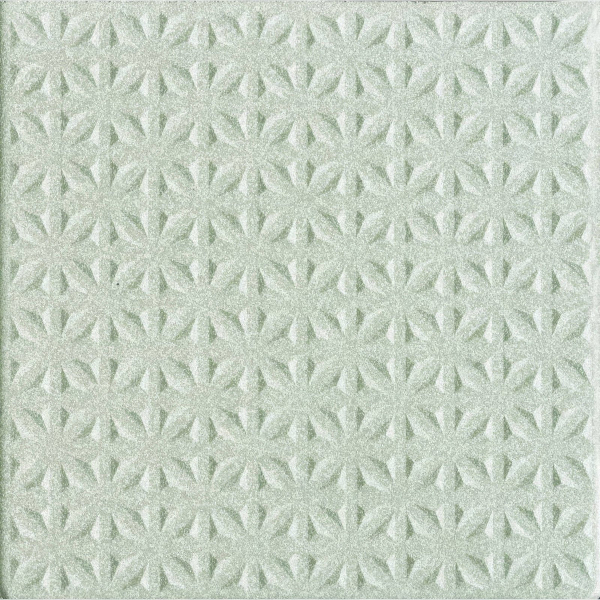 Steel grey tetra quarry tile 300x300x9mm in light green with textured embossed starburst pattern