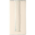 Cream-colored ceramic stem vase with central vertical groove and subtle glossy finish wall-mounted on off white