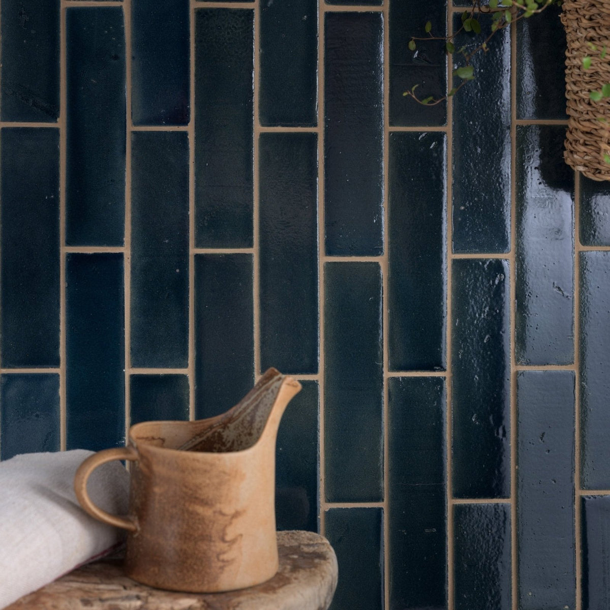 Stone Glaze Ceramic Atlantic Gloss Brick dark blue glazed brick tiles, detail