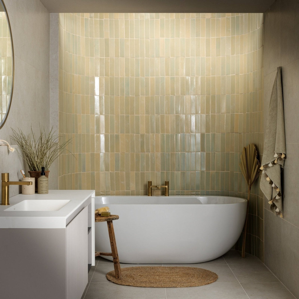 Stone Glaze Ceramic Chambray Gloss Brick glazed brick tiles in a bathroom