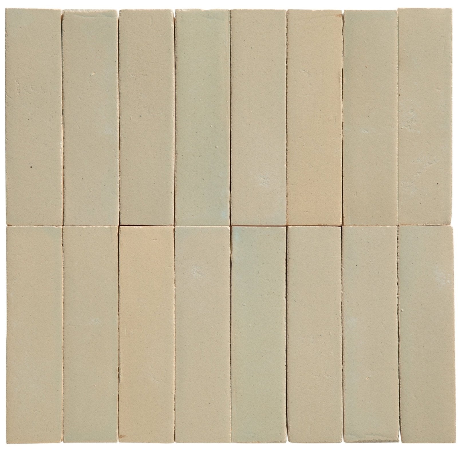 Beige rectangular stone glaze ceramic chambray gloss brick tiles arranged in a neat grid pattern