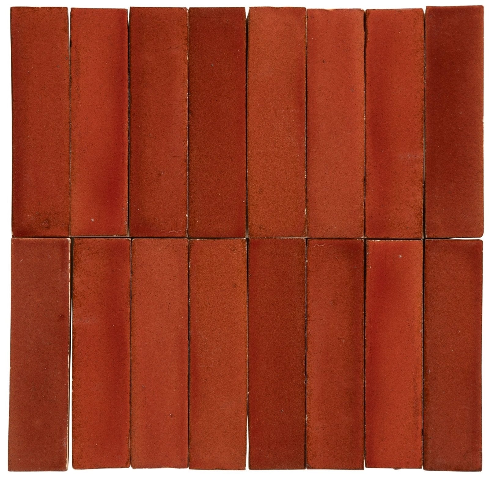 Red rectangular stone glaze ceramic imperial red gloss brick tiles arranged in a grid pattern