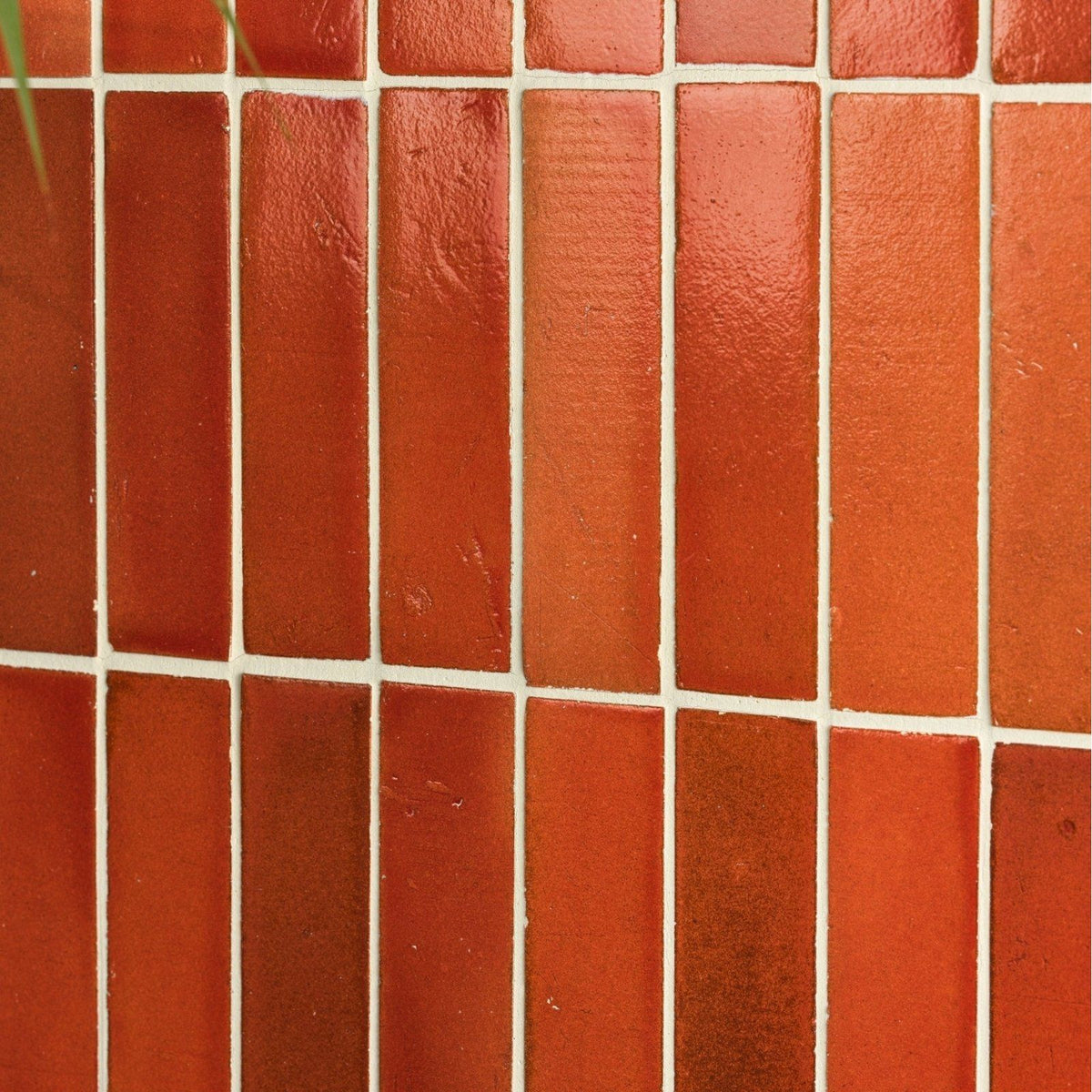 Stone glaze ceramic imperial red gloss brick terracotta rectangular tiles with matte textured finish and white grout lines