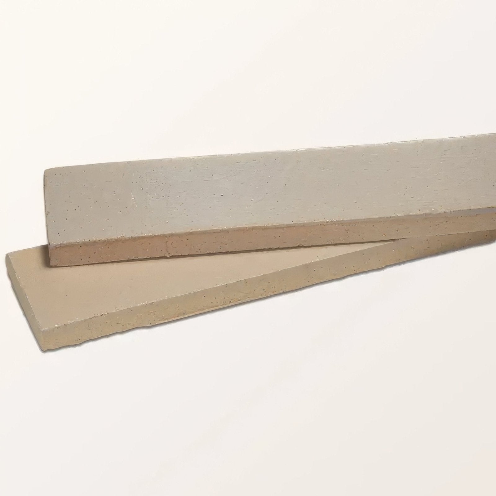 Two light beige stone glaze ceramic linen gloss brick tiles with matte finish and subtle speckled texture