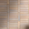 Beige and light gray stone glaze ceramic mink gloss brick tiles arranged in a staggered horizontal pattern