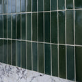 Dark green rectangular stone glaze ceramic petrol green gloss brick tiles with glossy finish and white grout