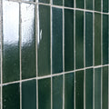 Dark green rectangular stone glaze ceramic petrol green gloss brick tiles with glossy finish and white grout lines
