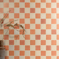 Coral and cream stone glaze ceramic terra matt square mosaic tile wall featuring a matte finish and natural texture