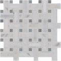 Stratus basket weave stone mosaic featuring white and gray marble tile in a woven basketweave pattern