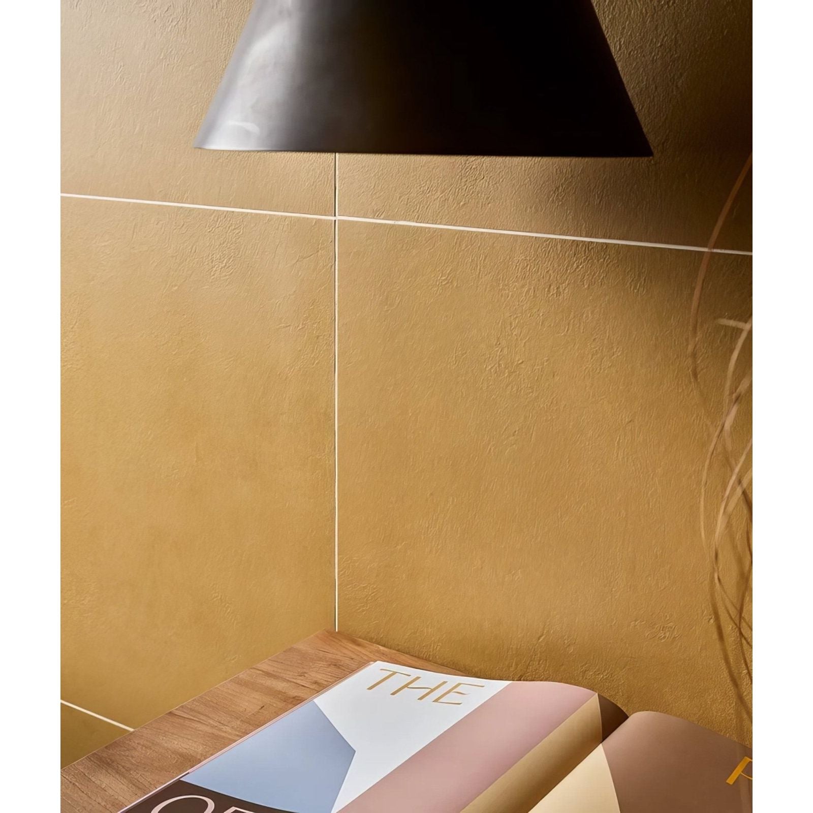 Warm gold-toned stucco porcelain textured mustard wall tiles with subtle matte finish for stylish interior walls