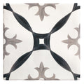 Studio abbey blue ceramic white tile with black and gray ornate geometric pattern in glossy finish