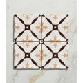 Studio abbey brown ceramic four square white tiles with dark brown lines and beige floral motifs in geometric patterns