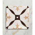 Studio abbey brown ceramic square tile with white base and dark brown tan ornate cross like decorative pattern