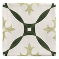 Studio abbey green ceramic square tile with white base and symmetrical dark green and olive leaf motifs in ceramic material