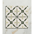 Studio abbey green ceramic white ceramic tiles with repeating dark green and pale sage geometric pattern