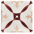 Studio abbey red ceramic square tile with white base and deep red and beige ornamental cross pattern