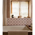 Patterned studio abbey red ceramic bathroom tile with a beige and burgundy geometric design