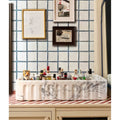 Studio bobbin ceramic blue white marble sink with gray veining and ribbed edge for bathroom use