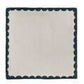 Cream-colored square handkerchief with dark teal scalloped border from Studio Bobbin ceramic blue collection