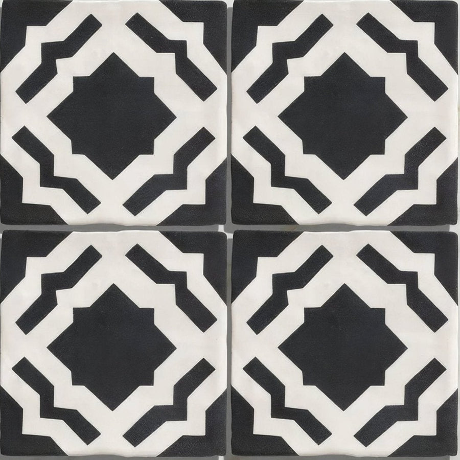 Studio cassius blue ceramic black and white geometric patterned ceramic tiles ideal for flooring and walls