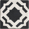 Studio cassius blue ceramic tile with black and white bold symmetrical geometric pattern made of ceramic material