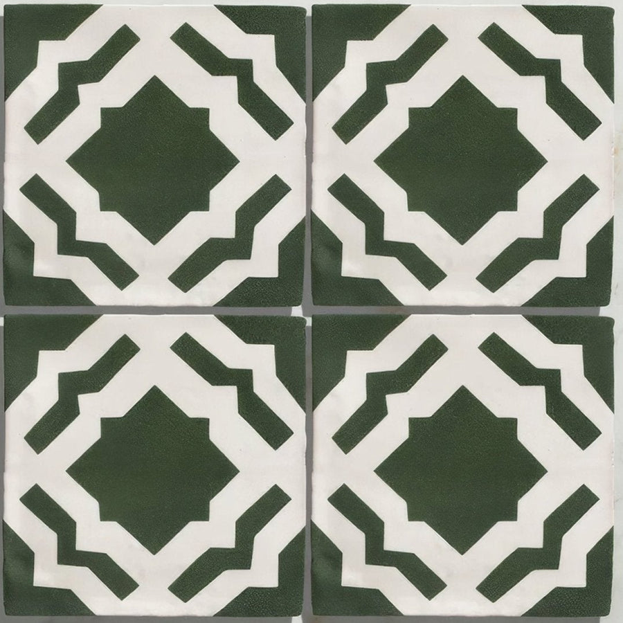 Studio cassius dark green ceramic tiles with dark green and white geometric pattern for decorative wall use