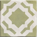 Studio cassius light green ceramic square tile with sage green and white geometric pattern for wall or floor use