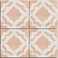 Four square ceramic tiles from studio cassius pink ceramic featuring a soft peach and white geometric pattern
