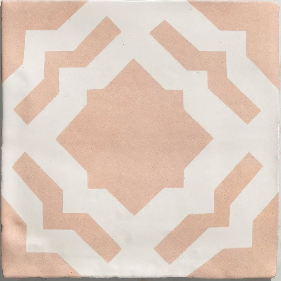 Studio cassius pink ceramic square ceramic tile with geometric pattern in soft pink and white