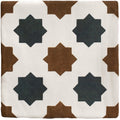 Studio cosmos midnight ceramic square tile with dark gray and brown star pattern on white ceramic background