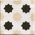 Studio cosmos sand ceramic white tile with black and beige geometric star pattern made of ceramic material