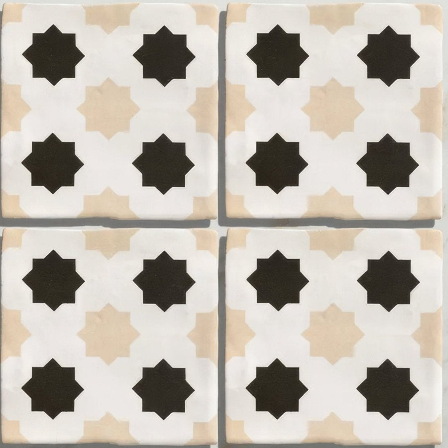 Studio cosmos sand ceramic square ceramic tiles with white beige and black geometric pattern