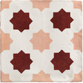 Studio Cosmos Zagora ceramic tile with maroon and blush pink geometric star pattern on white background