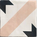 A square studio étoile blue star ceramic tile with bold black arrows and a blush pink stripe on off-white background