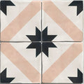 Studio étoile blue star ceramic four-patch floor tile set with geometric starburst design in black blush pink and off-white