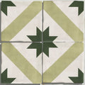 Studio étoile green star ceramic floor tile with white and olive green geometric starburst pattern made of ceramic