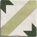 Studio étoile green star ceramic square tile with matte off-white base and muted olive and dark forest green diagonal stripes and arrows