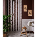 Brown and white striped ceramic shower wall tiles with diamond pattern from studio jamboree handpainted ceramic chocolate field