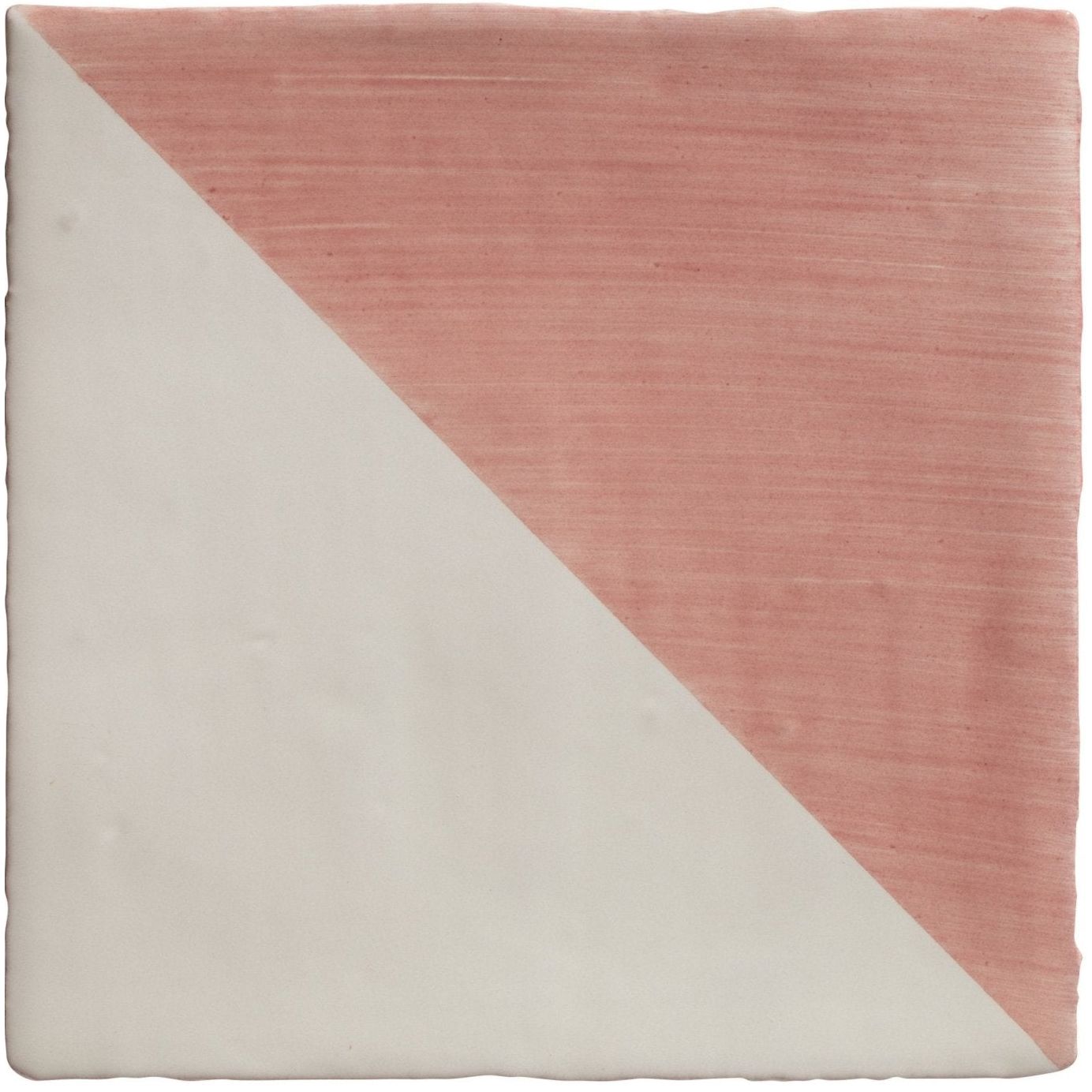 Studio jamboree handpainted ceramic tile with diagonal split in soft pink and creamy white coral tri design