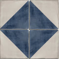 Studio jamboree handpainted ceramic tile in blue and white with a geometric diamond pattern for decorative use