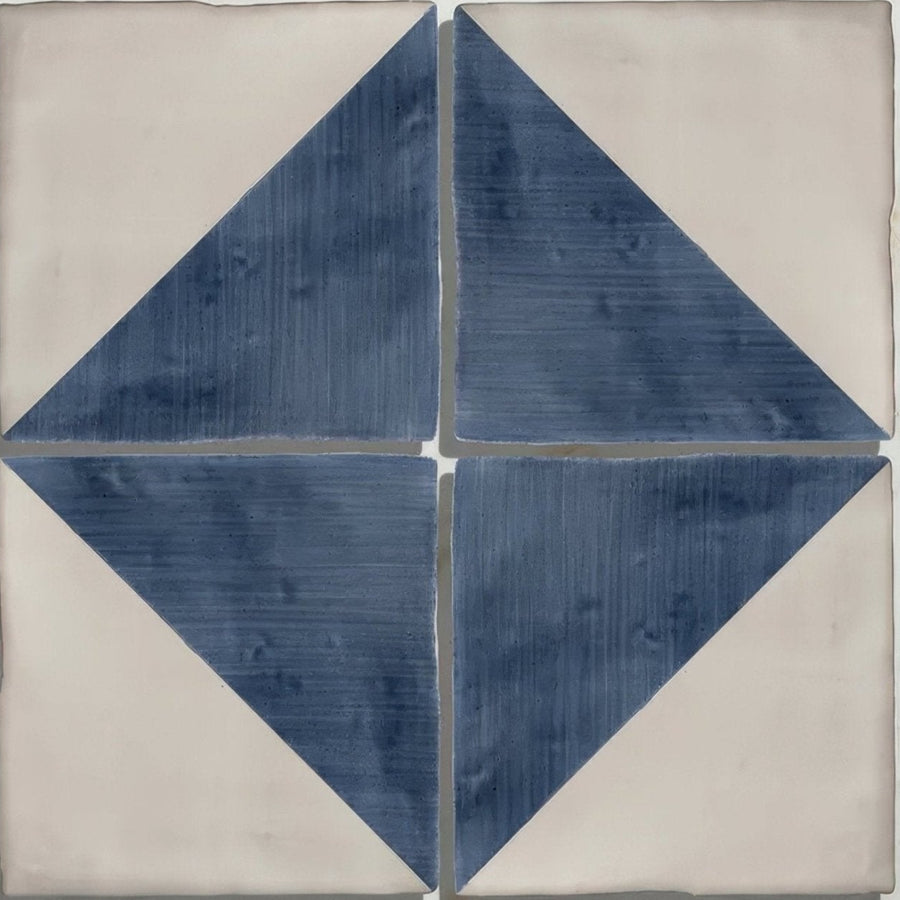 Studio jamboree handpainted ceramic tile in blue and white with a geometric diamond pattern for decorative use