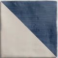 Studio jamboree handpainted ceramic denim tri square tile with diagonal split half textured navy blue half smooth off white